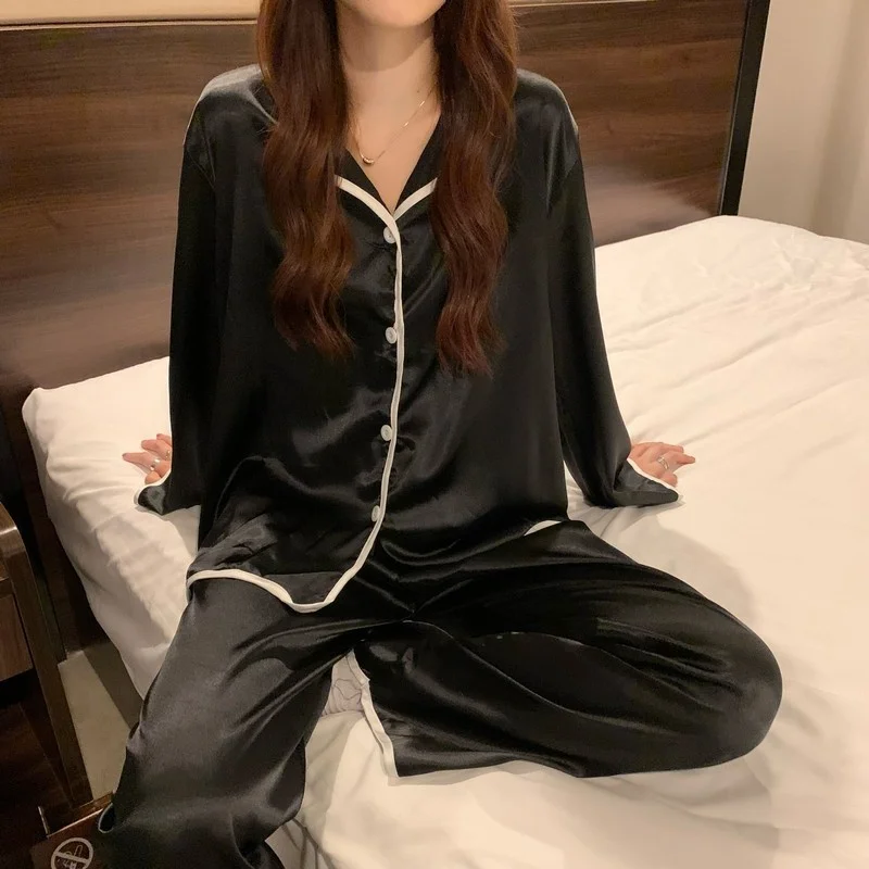 Women's Pajamas Autumn Korean 2021 New Long Sleeve Small Lapel Cardigan Foreign Style Home Loose Lazy Two-piece Suit
Women's Pajamas Autumn Korean 2021 New Long Sleeve Small Lapel Cardigan Foreign Style Home Loose Lazy Two-piece Suit