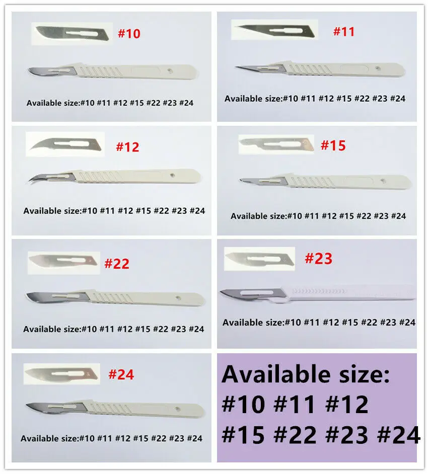 10Pcs/lot Disposable Sterile Surgical Scalpel Blades #10 #11 #12 #15 #22 #23 #24 Plastic Handle 7 Sizes
10Pcs/lot Disposable Sterile Surgical Scalpel Blades #10 #11 #12 #15 #22 #23 #24 Plastic Handle 7 Sizes