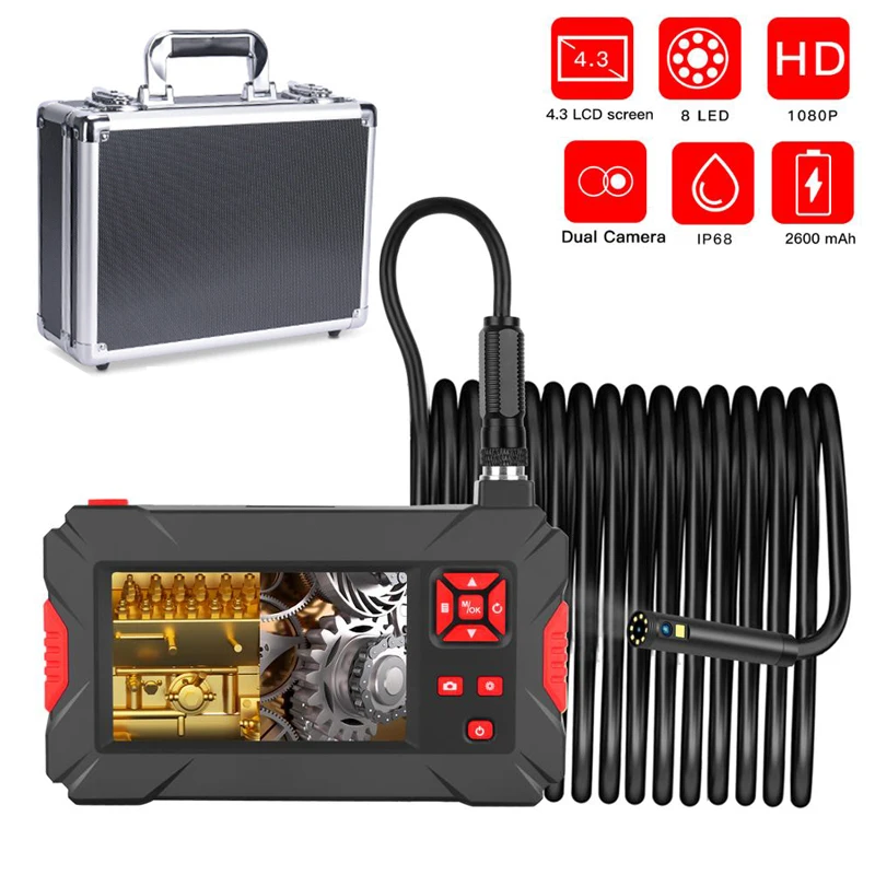 NewDual objektiv 4,3 zoll industrie endoskop 8 мм HD 1080p endoskop rohr inspektion kamera flexible kamera serpentin und toolbox
NewDual objektiv 4,3 zoll industrie endoskop 8 мм HD 1080p endoskop rohr inspektion kamera flexible kamera serpentin und toolbox