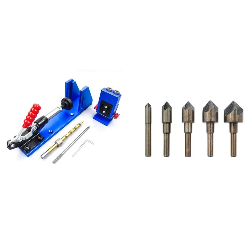 Countersink Drill Bit Set 5 Pieces 82 Degree 5 Flute 6Mm Round Bit With XK-2 Pocket Hole Jig Wood Toggle Clamps
Countersink Drill Bit Set 5 Pieces 82 Degree 5 Flute 6Mm Round Bit With XK-2 Pocket Hole Jig Wood Toggle Clamps