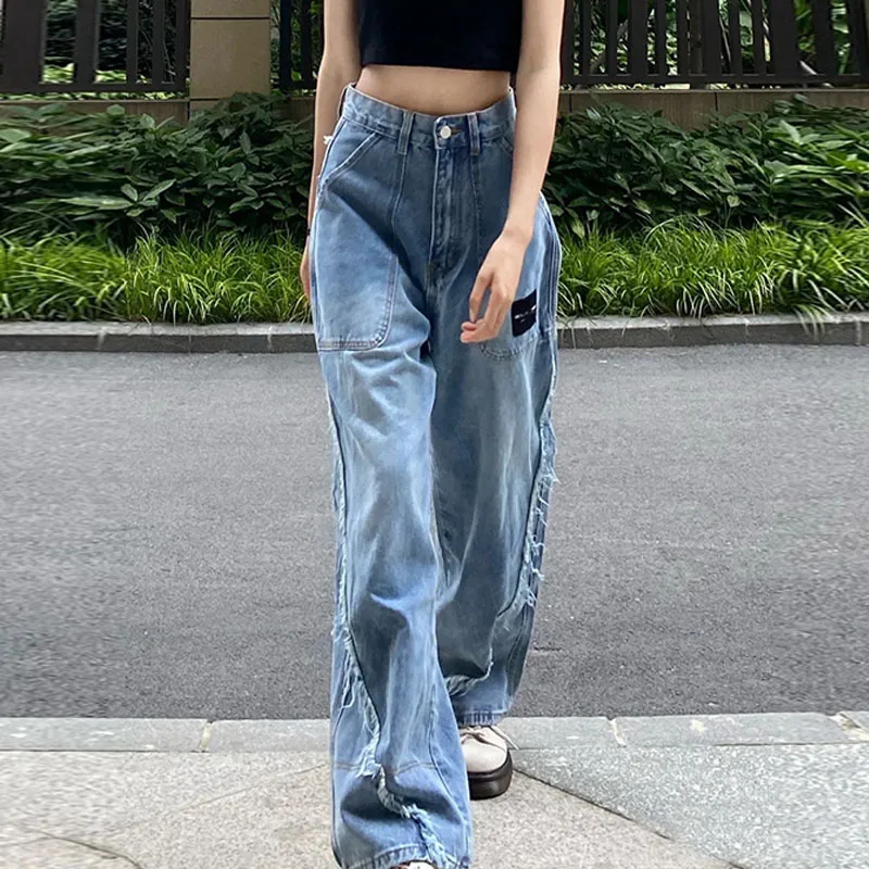 Retro design blue ladies jeans straight and thin loose high waist wide leg mopping high street pants autumn 2021
Retro design blue ladies jeans straight and thin loose high waist wide leg mopping high street pants autumn 2021