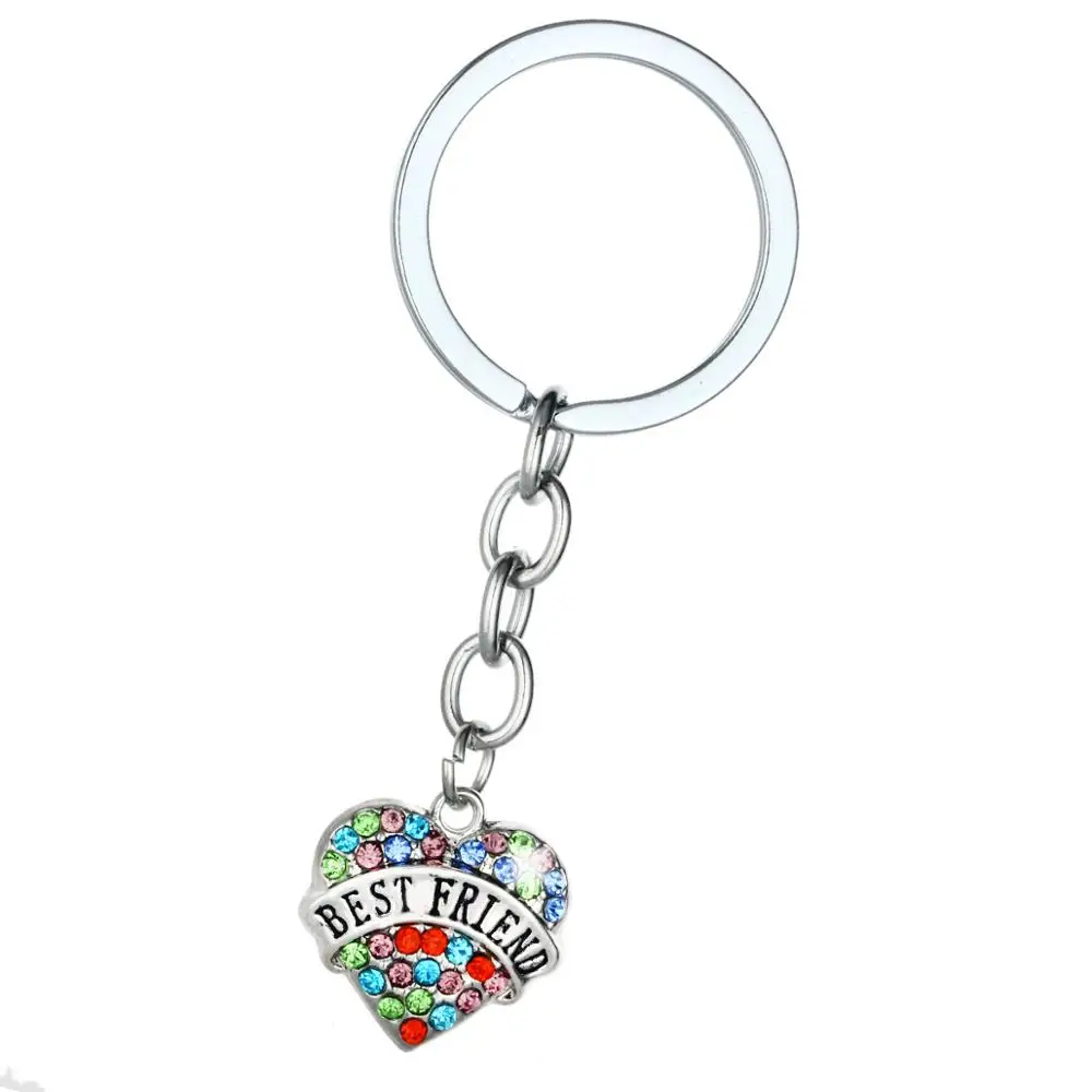 

36PC Best Friend Colorful Crystal Rhinestone Heart Charm Pendant Keychains Keyring Women Men Best Friend Gift Friendship Jewelry