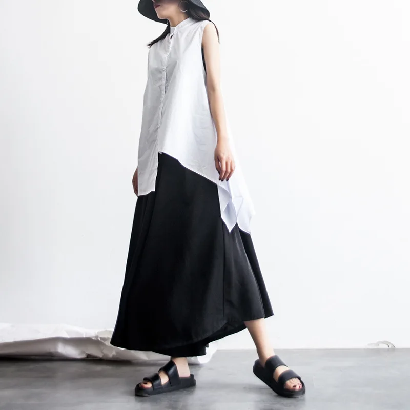 TVVOVVIN Summer Irregular Simple Stand Collar Sleeveless Shirt Women's Solid Color Street Style Cardigan 8T2O 
TVVOVVIN Summer Irregular Simple Stand Collar Sleeveless Shirt Women's Solid Color Street Style Cardigan 8T2O