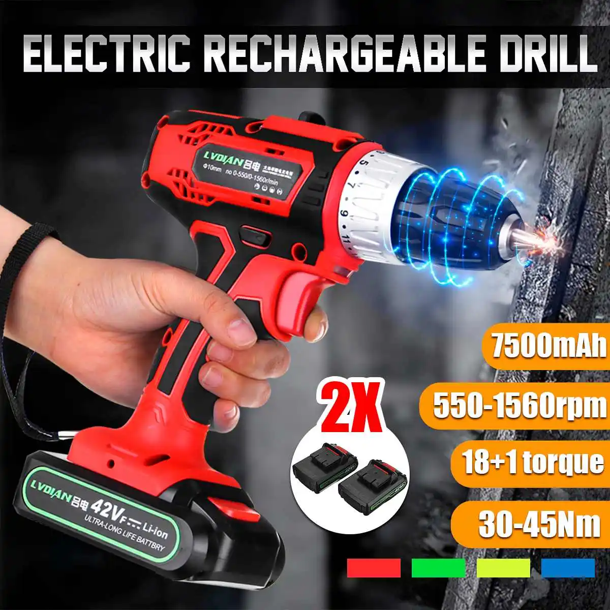 3 In 1 Electric Hammer Drill Electric Screwdriver Wrench 21V 10mm 20+3 Torque Cordless Impact Drill Rechargeable With 2Batteries
3 In 1 Electric Hammer Drill Electric Screwdriver Wrench 21V 10mm 20+3 Torque Cordless Impact Drill Rechargeable With 2Batteries