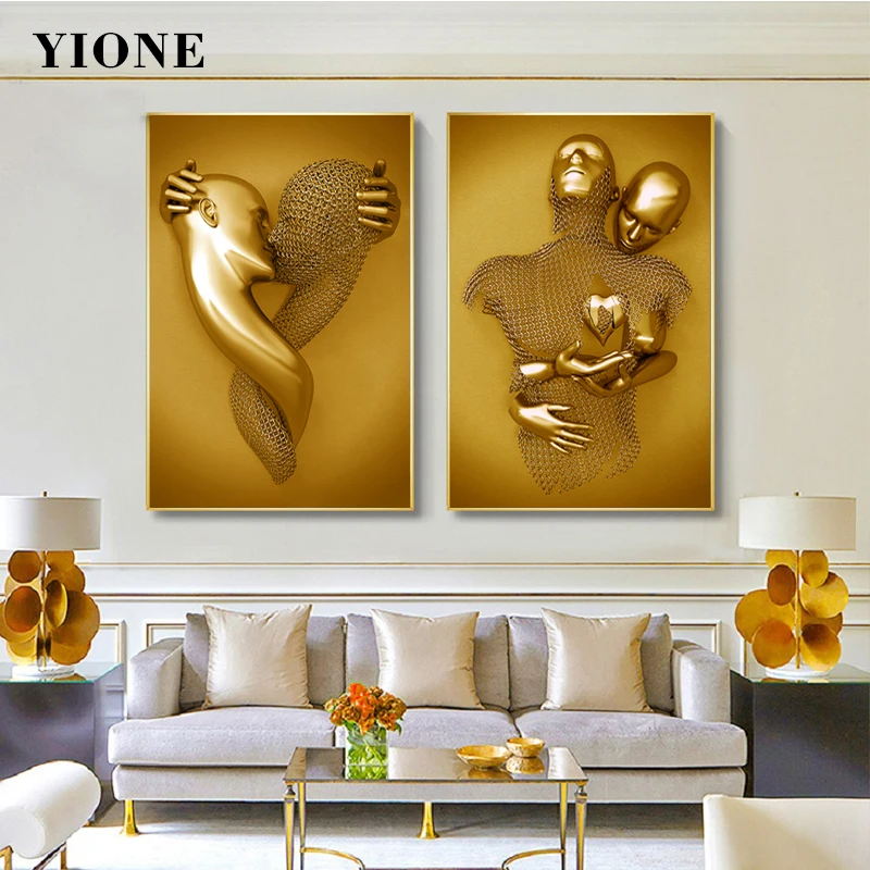 Modern Metal Man Woman Canvas Painting Custom Abstract Golden Couples Posters and Prints Lover Statue Wall Art Decor Living Room
Modern Metal Man Woman Canvas Painting Custom Abstract Golden Couples Posters and Prints Lover Statue Wall Art Decor Living Room