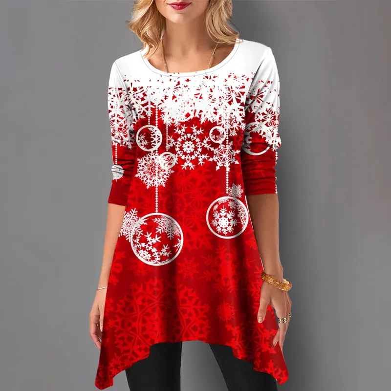 Printed Christmas Women T-shirt Irregular Red Color Long Sleeve Long T-shirts Casual Pullovers Loose Oversized Tops
Printed Christmas Women T-shirt Irregular Red Color Long Sleeve Long T-shirts Casual Pullovers Loose Oversized Tops