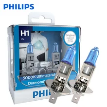 100% Original Philips H1 12V 55W Diamond Vision 5000K Xenon White Car Halogen Headlight Auto Bulbs Lamps 12258DVS2, Pair