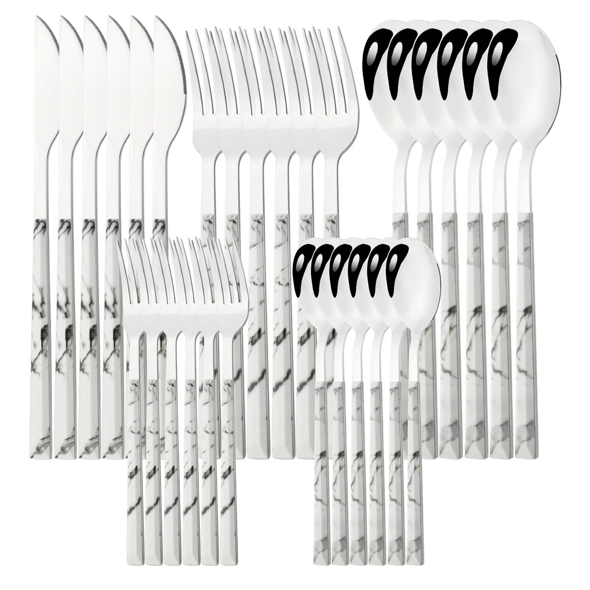 

6/30Pcs Knife Fork Spoons Silverware Imitation Wooden Handle Dinnerware Cutlery Set Stainless Steel Tableware Western Flatware