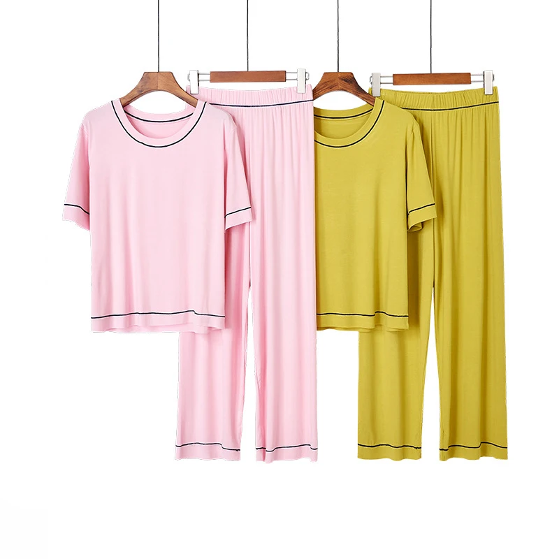 Spring And Summer Women New Cotton Short-Sleeved Trousers Round Neck Solid Color Home Service Pajamas Sleepwear Women Set
Spring And Summer Women New Cotton Short-Sleeved Trousers Round Neck Solid Color Home Service Pajamas Sleepwear Women Set