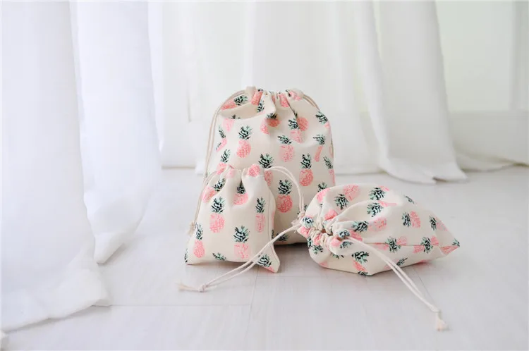 Printed Drawstring Bag Draw pocket Storage Beam Lattice Wave Pattern Farmhouse Style Sack Bags 3pcs/set | Дом и сад