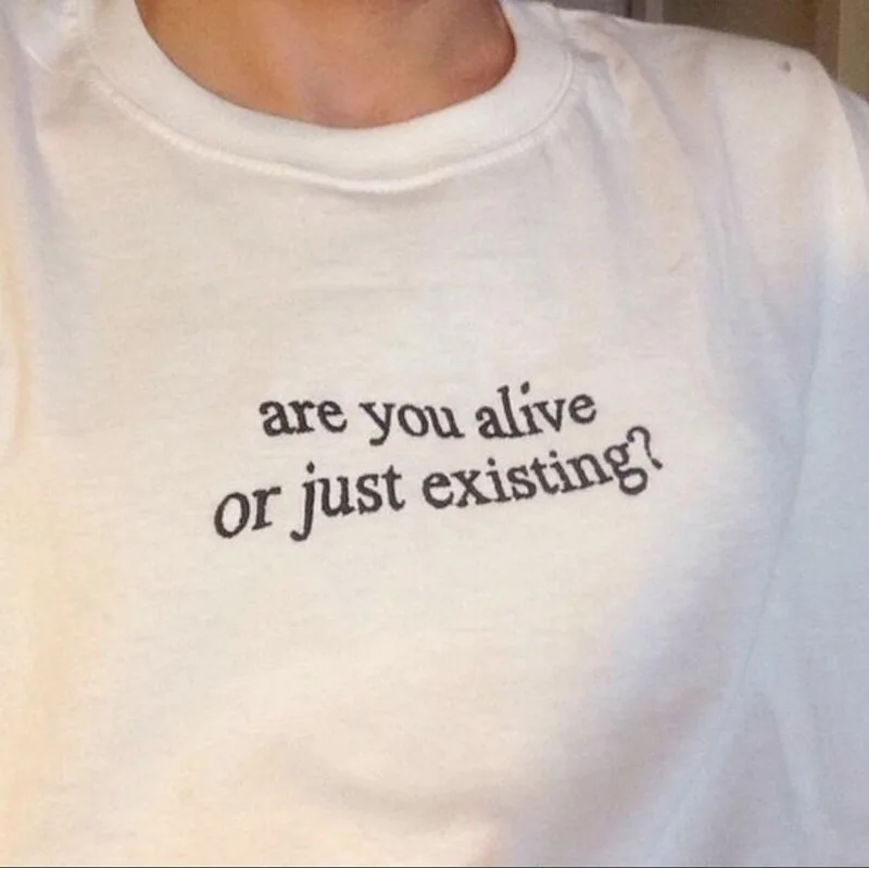 Women's Harajuku Hipster Saying T-shirt Femme Are You Alive or Just Existing Tumblr Streetwear T Shirt Tops
Women's Harajuku Hipster Saying T-shirt Femme Are You Alive or Just Existing Tumblr Streetwear T Shirt Tops
