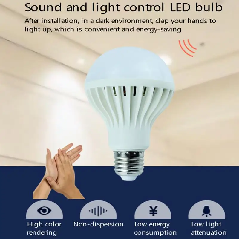 Лампа E27 со звуковым управлением, 3 Вт, 5 Вт, 7 Вт, 9 Вт, 15 Вт, 18 Вт, умное управление звуком и светильник, светодиодсветильник лампа для коридора, ... 
Лампа E27 со звуковым управлением, 3 Вт, 5 Вт, 7 Вт, 9 Вт, 15 Вт, 18 Вт, умное управление звуком и светильник, светодиодсветильник лампа для коридора, ...