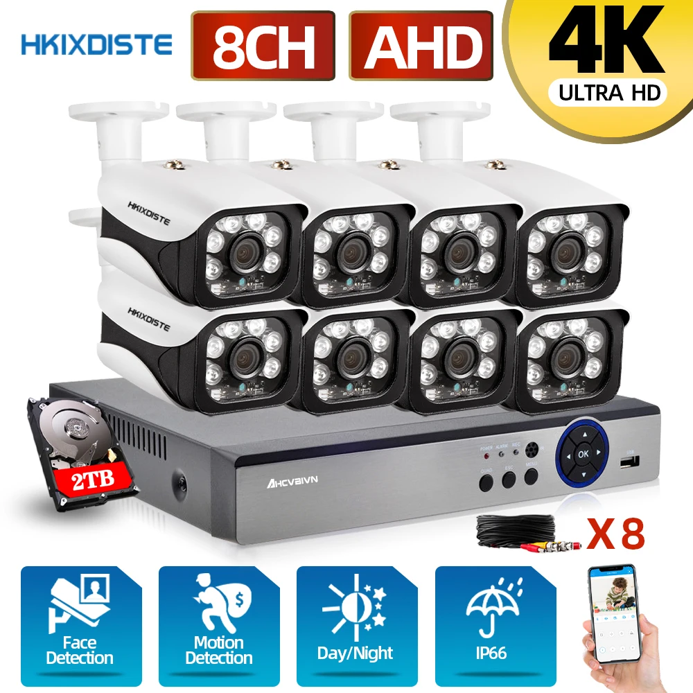 HKIXDISTE HD AHD 4K DVR HD 8MP In/Outdoor Home Security Camera System 8CH CCTV Video Surveillance DVR Kit AHD 5MP Camera Set
HKIXDISTE HD AHD 4K DVR HD 8MP In/Outdoor Home Security Camera System 8CH CCTV Video Surveillance DVR Kit AHD 5MP Camera Set