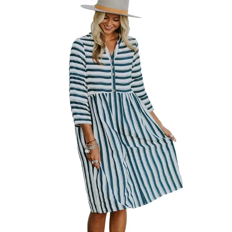 Womens Spring Autumn 3/4 Sleeves Oversized Loose Swing Shirt Dress V-Neck Button Up Retro Stripes Printed High Waist With BX0A
Womens Spring Autumn 3/4 Sleeves Oversized Loose Swing Shirt Dress V-Neck Button Up Retro Stripes Printed High Waist With BX0A