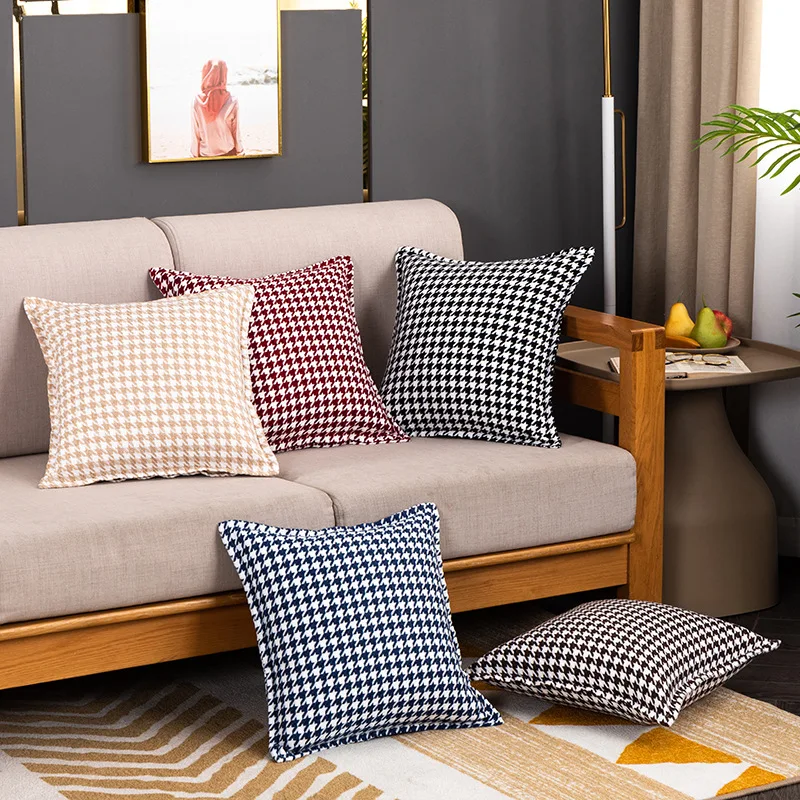 

Decorative Houndstooth Cushion Cover 45x45cm Sofa Pillow Covers For Car Living Room Pillow Cases Cotton Linen Cushion Cover