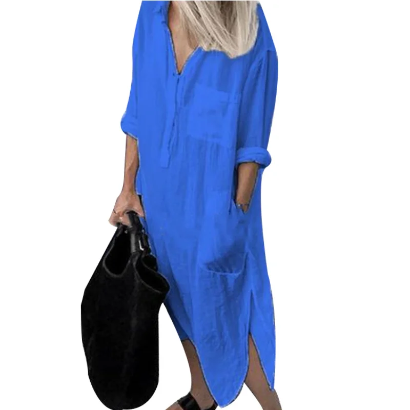 Autumn Summer Women Long Shirt Dress Turn-down Collar Solid Color Casual Loose Large Elegant Simple Button Ladies Maxi Dresses
Autumn Summer Women Long Shirt Dress Turn-down Collar Solid Color Casual Loose Large Elegant Simple Button Ladies Maxi Dresses