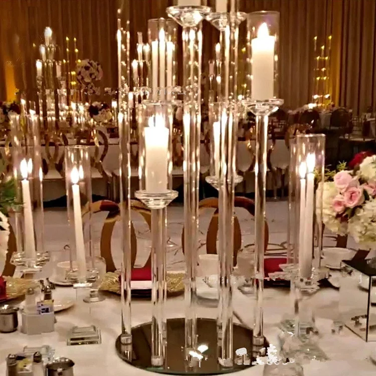 

128cm Tall crystal candelabra wedding centerpieces 8 heads acrylic candle holder for wedding table centerpiece