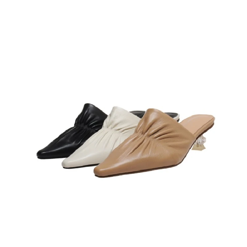 Summer Trendy Pumps Sheepskin Mules Women Genuine Leather Soft Pointed Toe Crystal Heels Pleated Party Casual Shoes
Summer Trendy Pumps Sheepskin Mules Women Genuine Leather Soft Pointed Toe Crystal Heels Pleated Party Casual Shoes