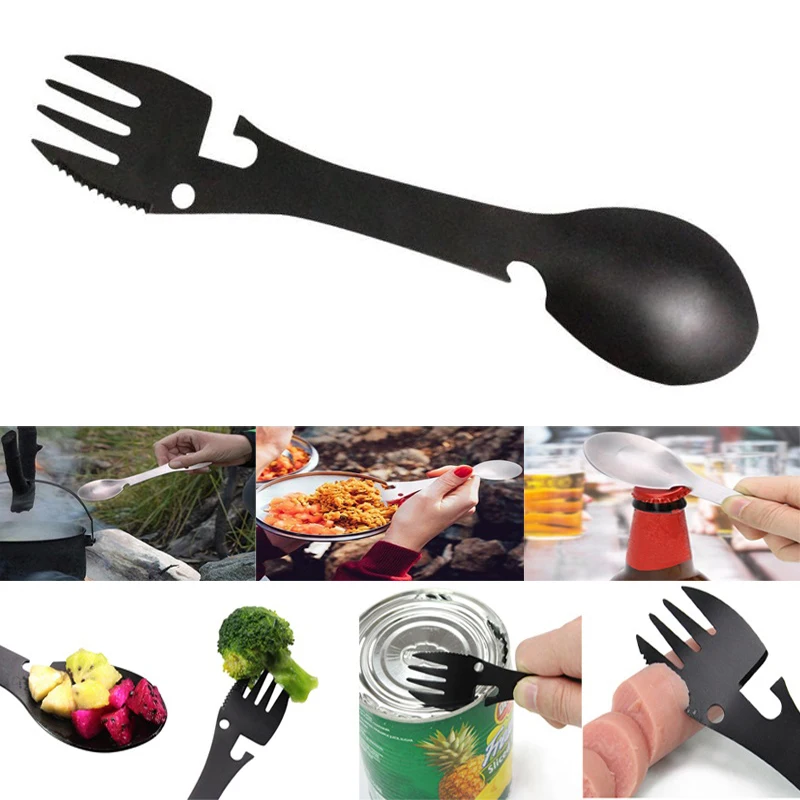Tableware multitool bottle stainless steel cutlery flatware utensil fork can opener Spork Picnic multi tool spoon Portable camp 
Tableware multitool bottle stainless steel cutlery flatware utensil fork can opener Spork Picnic multi tool spoon Portable camp