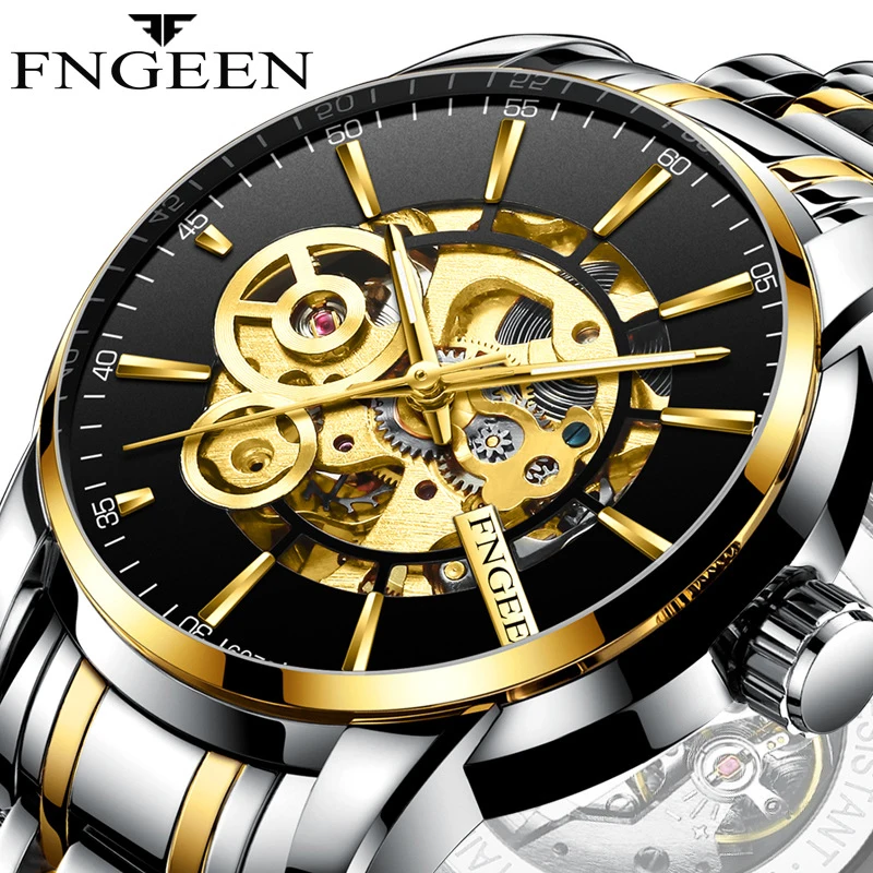 FNGEEN Automatic Gold Skeleton Mechanical Watch Men's Top Luxury Brand Men's Wristwatch Business Waterproof Wristwatches 6078
FNGEEN Automatic Gold Skeleton Mechanical Watch Men's Top Luxury Brand Men's Wristwatch Business Waterproof Wristwatches 6078