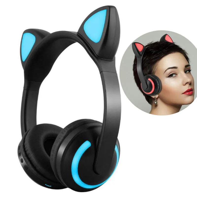 Кошачьи наушники мигающие светящиеся Bluetooth стерео игровая гарнитура