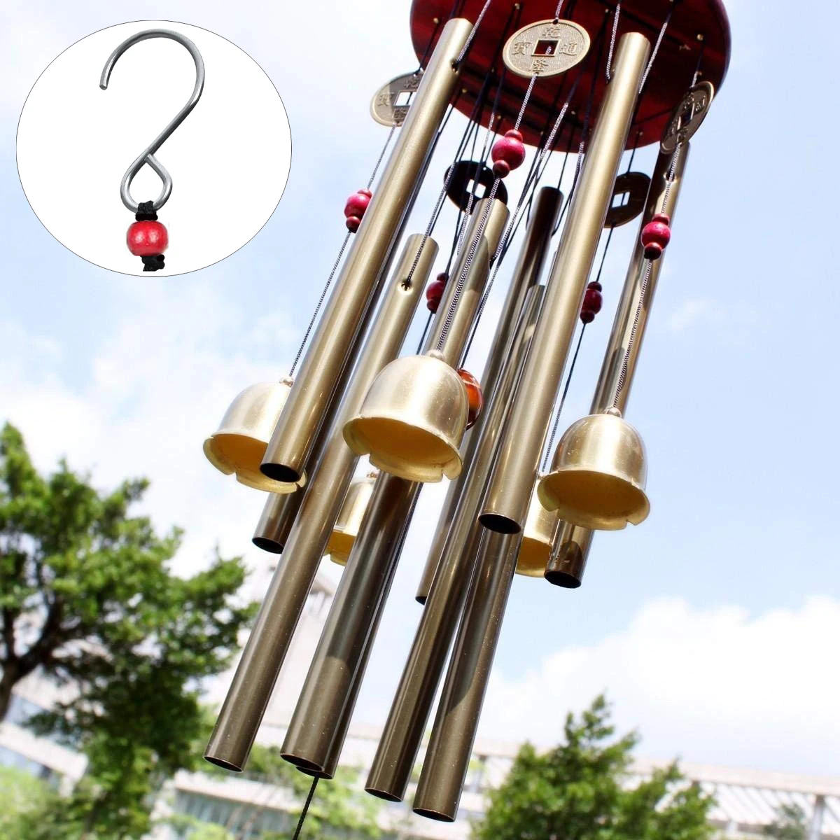 

Bwinka Chinese Traditional Amazing 10 Tubes 5 Bells Bronze Yard Garden Outdoor Living Wind Chimes 85cm