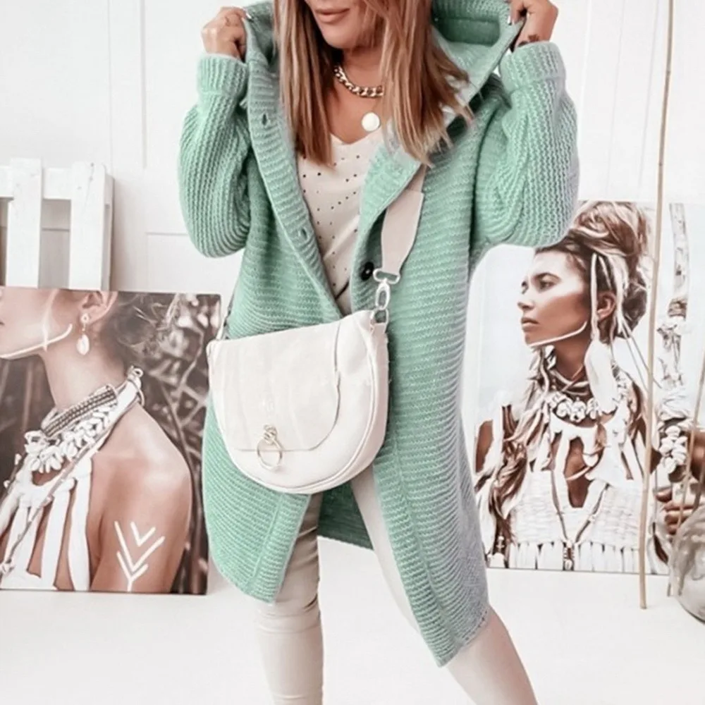 Winter Women's Knitted Cardian Sweater Hoodies Ladies Long Sleeve Solid Loose Button Tops Soft Oversized Femme Long Sweater New
Winter Women's Knitted Cardian Sweater Hoodies Ladies Long Sleeve Solid Loose Button Tops Soft Oversized Femme Long Sweater New
