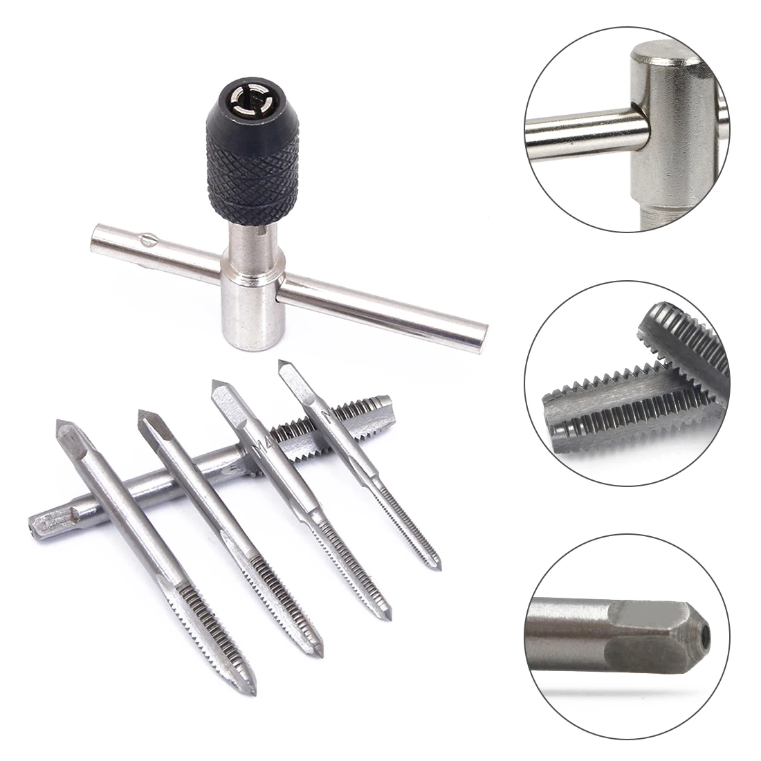 

6Pcs Screw Tap Wrench Drill T-Shaped M3 M4 M5 M6 M8 Threading Tapping Kit Reversible Screwdriver Tap Holder Hand Tools Set