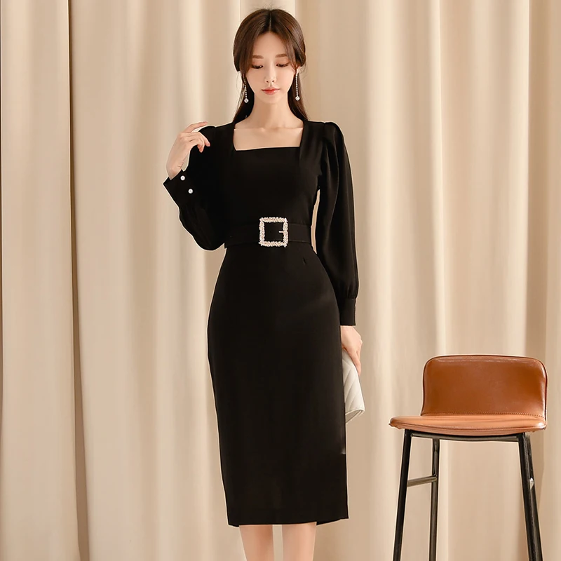 Formal Office Lady Work Dress Autumn Winter 2021 Women Fashion Black Long Sleeve Bodycon Long Midi Dress Party Business
Formal Office Lady Work Dress Autumn Winter 2021 Women Fashion Black Long Sleeve Bodycon Long Midi Dress Party Business