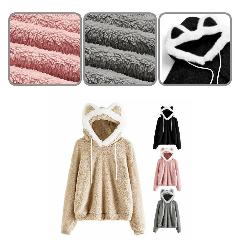 Sweet Hooded Solid Color Women Sweatshirt Women Sweatshirt Double Sided Velvet Windproof 
Sweet Hooded Solid Color Women Sweatshirt Women Sweatshirt Double Sided Velvet Windproof
