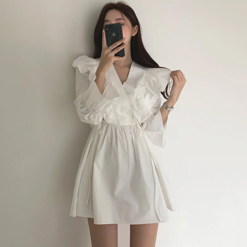 2021 Spring New Long Sleeve flare sleeve Dress Women Casual Solid Korea style Loose Sweet Ruffle Ladies Shirt Dress
2021 Spring New Long Sleeve flare sleeve Dress Women Casual Solid Korea style Loose Sweet Ruffle Ladies Shirt Dress