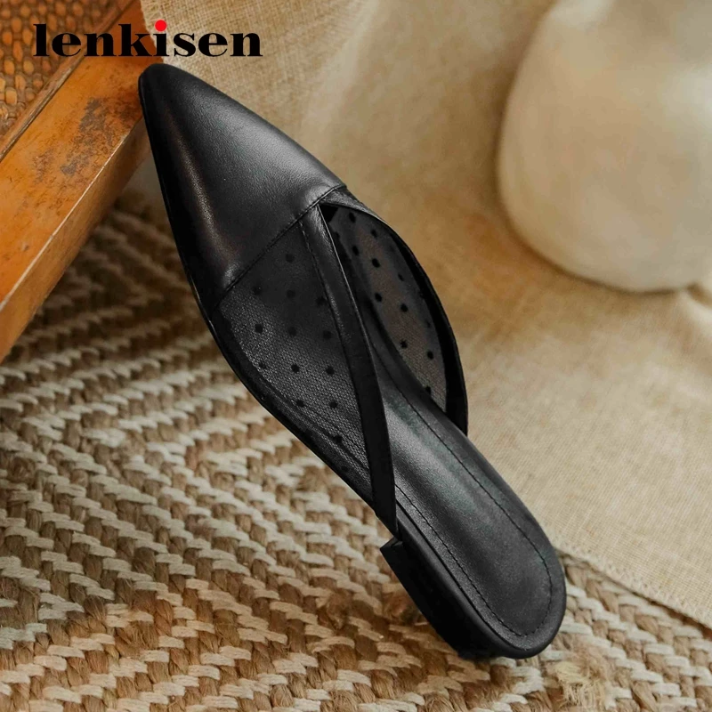 Lenkisen leisure cow leather air mesh breathable sunscreen pointed toe low square heel mules slip on young lady women pumps L28
Lenkisen leisure cow leather air mesh breathable sunscreen pointed toe low square heel mules slip on young lady women pumps L28