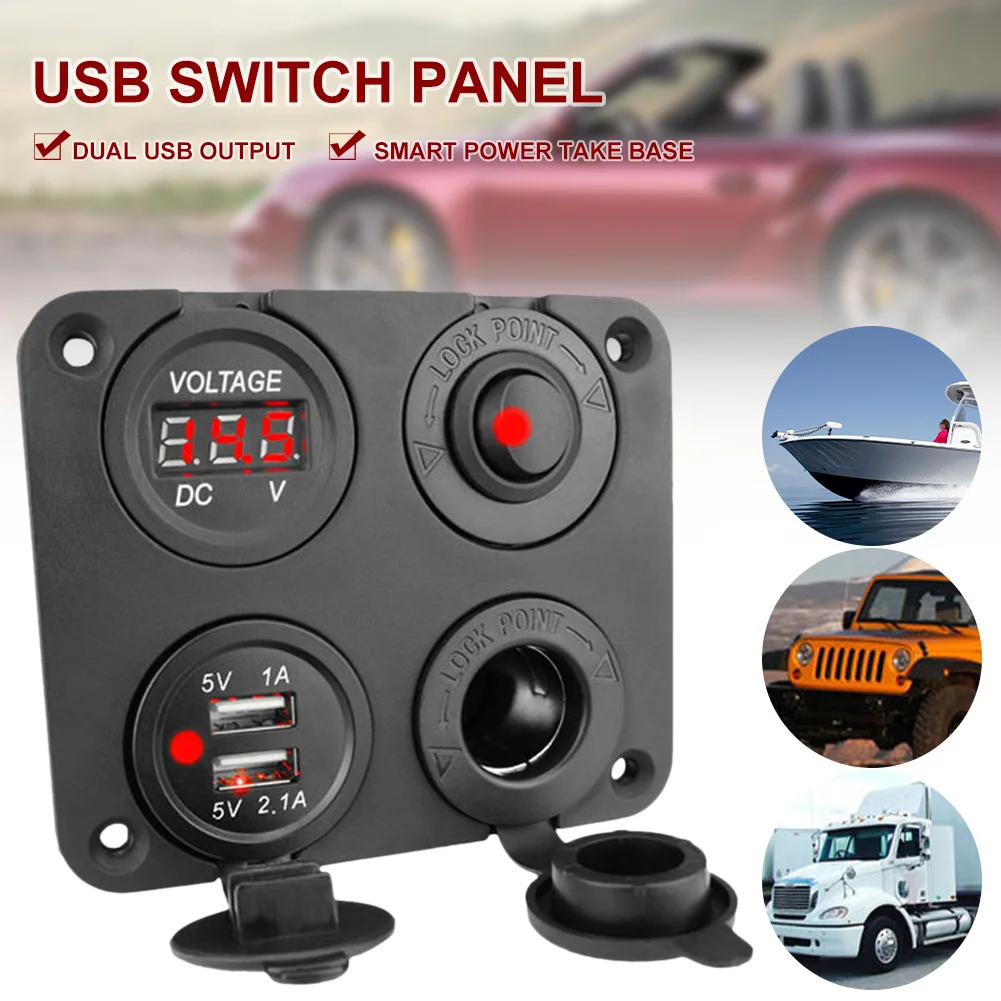 Panel Boat Marine Car Dual USB Charger 4 Gang 12V Boat Switch Panel With Cigarette Lighter Socket On-Off Toggle Rocker Switch
Panel Boat Marine Car Dual USB Charger 4 Gang 12V Boat Switch Panel With Cigarette Lighter Socket On-Off Toggle Rocker Switch