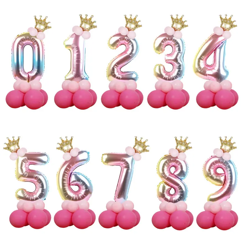 

32 дюйма Градиент Радуга Количество воздушных шаров принцесса Золотая Корона Baby Shower вечерние воздушные шары с днем рождения украшения Дети ...