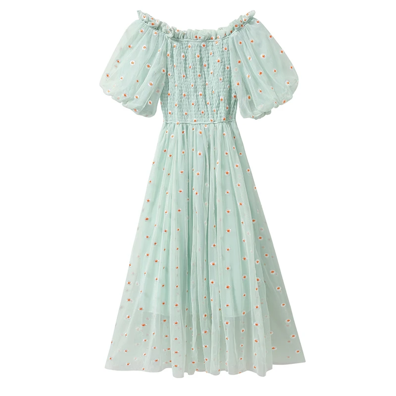 Embroidered Off-Shoulder Dresses Fairy Chic Gentle Dress Female 2021 New Style Sweet Daisy Printed Mesh Long Floral Dress Female
Embroidered Off-Shoulder Dresses Fairy Chic Gentle Dress Female 2021 New Style Sweet Daisy Printed Mesh Long Floral Dress Female