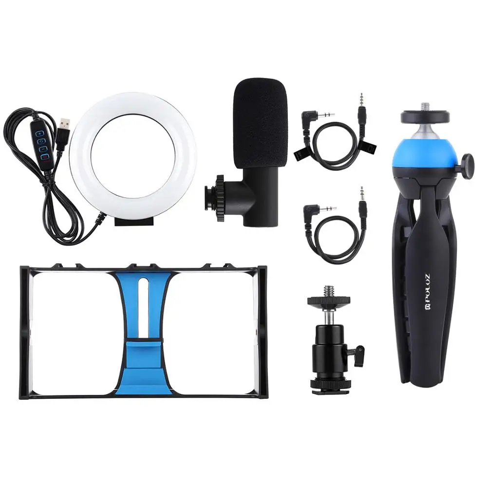 PULUZ 4 in 1 Vlogging Live Broadcast Smartphone Video Rig +4.6 inch LED Selfie Ring Light & Microphone +Tripod Mount+Tripod Head
PULUZ 4 in 1 Vlogging Live Broadcast Smartphone Video Rig +4.6 inch LED Selfie Ring Light & Microphone +Tripod Mount+Tripod Head