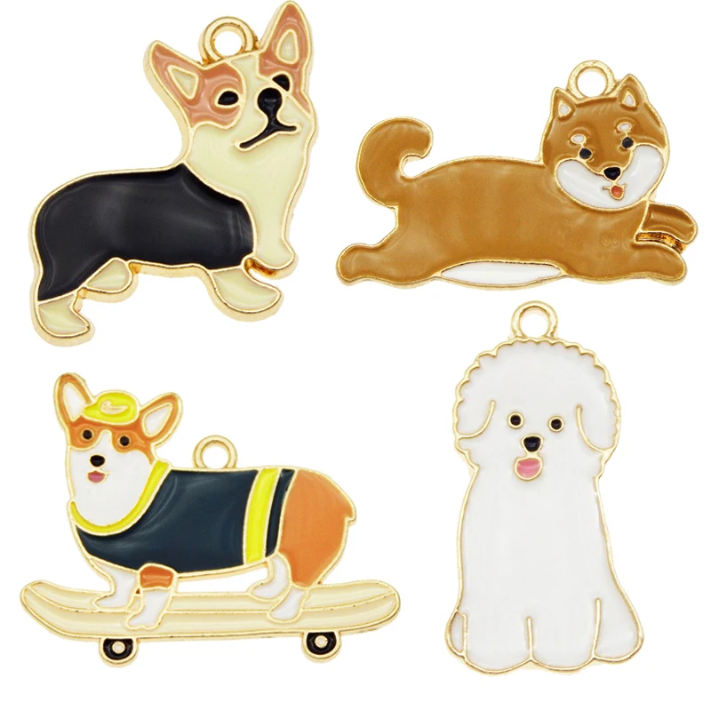 Джули Wang 4 шт. эмалированная собака Подвески корги Косплей Shiba Тедди из сплава в
