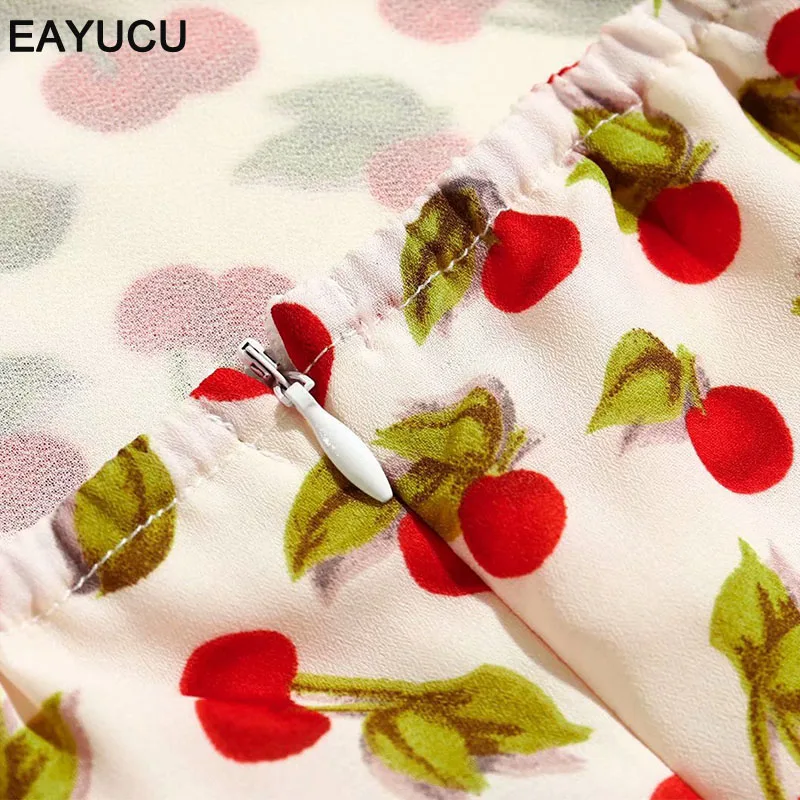 EAYUCU Elegant cherry print women dress 2020 summer high waist backless bow mini dresses womens french style vestidos ED219 
EAYUCU Elegant cherry print women dress 2020 summer high waist backless bow mini dresses womens french style vestidos ED219