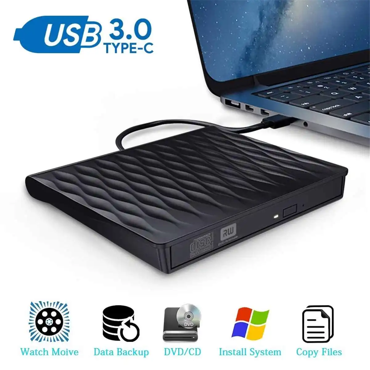 Универсальный внешний оптический привод USB 3,0 для чтения и записи компакт-дисков и записей
Универсальный внешний оптический привод USB 3,0 для чтения и записи компакт-дисков и записей
