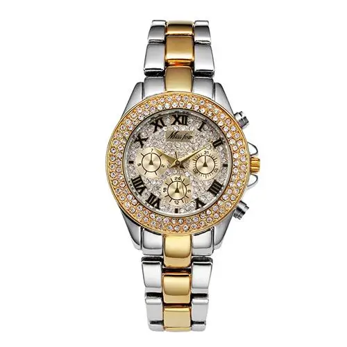 

MISSFOX Women Watches Luxury Fashion Fake Chronograph Roman Numerals Waterproof Full Rhinestones Ladies Quartz WristWatches 1846
