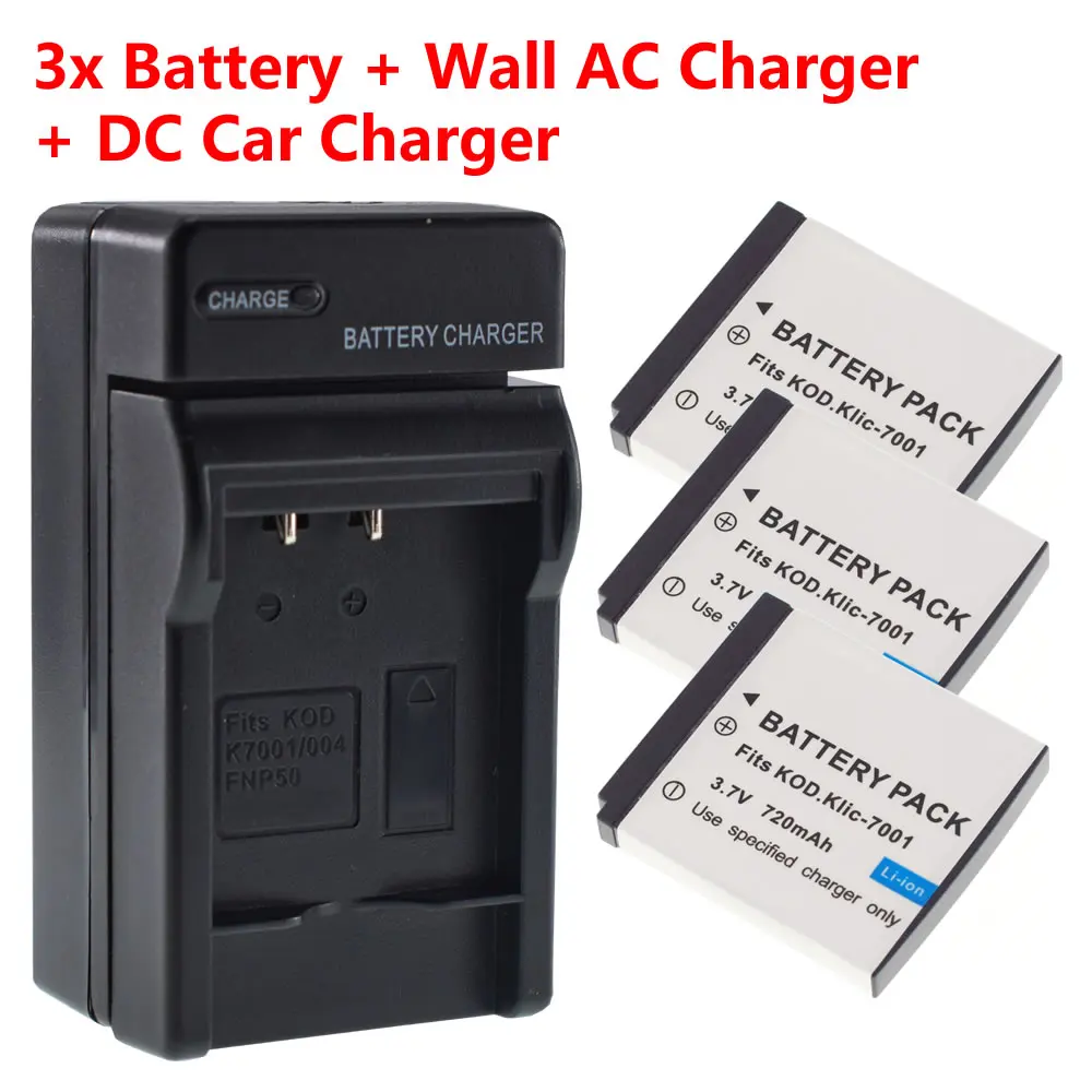 3x KLIC-7001 Батарея + AC настенное Зарядное устройство для Kodak M320 M341 M863 M893is V550 V570 V610 V705 |