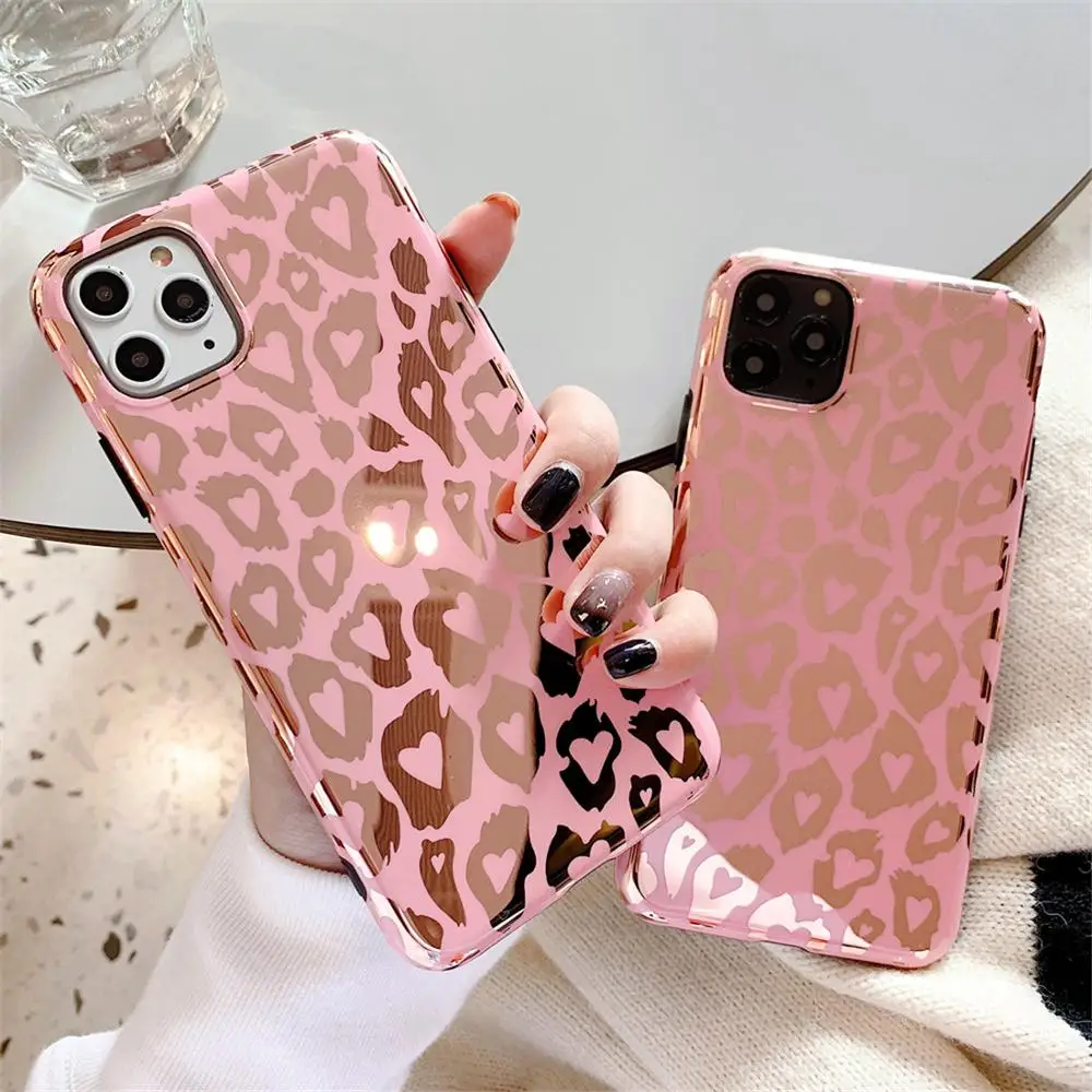 Глянцевые чехлы с сердечками и леопардовым принтом для iPhone 12 Mini 11 Pro XS Max XR X 8 7 6 6S Plus
