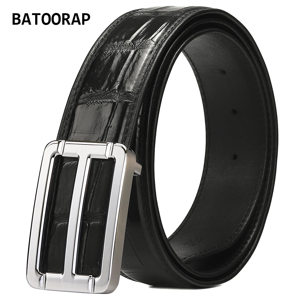 

BATOORAP Mens Fashion High-end Crocodile Belts Simple Stainless Steel Buckle Black Crocodile Belly Waist Belt 3.8CM Width G17P25