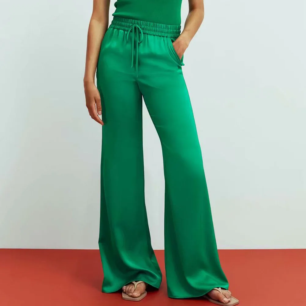 Za Women 2021 New Fashion Silk satin texture Wide-leg Pants Vintage Elastic waist Drawstring Side Pockets Female Trousers Mujer
Za Women 2021 New Fashion Silk satin texture Wide-leg Pants Vintage Elastic waist Drawstring Side Pockets Female Trousers Mujer