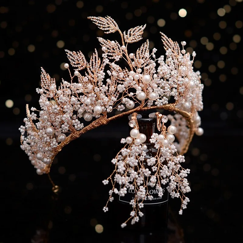 Handmade Tiny Pearls Bridal Tiara Hair Crown Gold Leaf Wedding Hairband Luxury Women Party Prom Tiaras Headpiece
Handmade Tiny Pearls Bridal Tiara Hair Crown Gold Leaf Wedding Hairband Luxury Women Party Prom Tiaras Headpiece