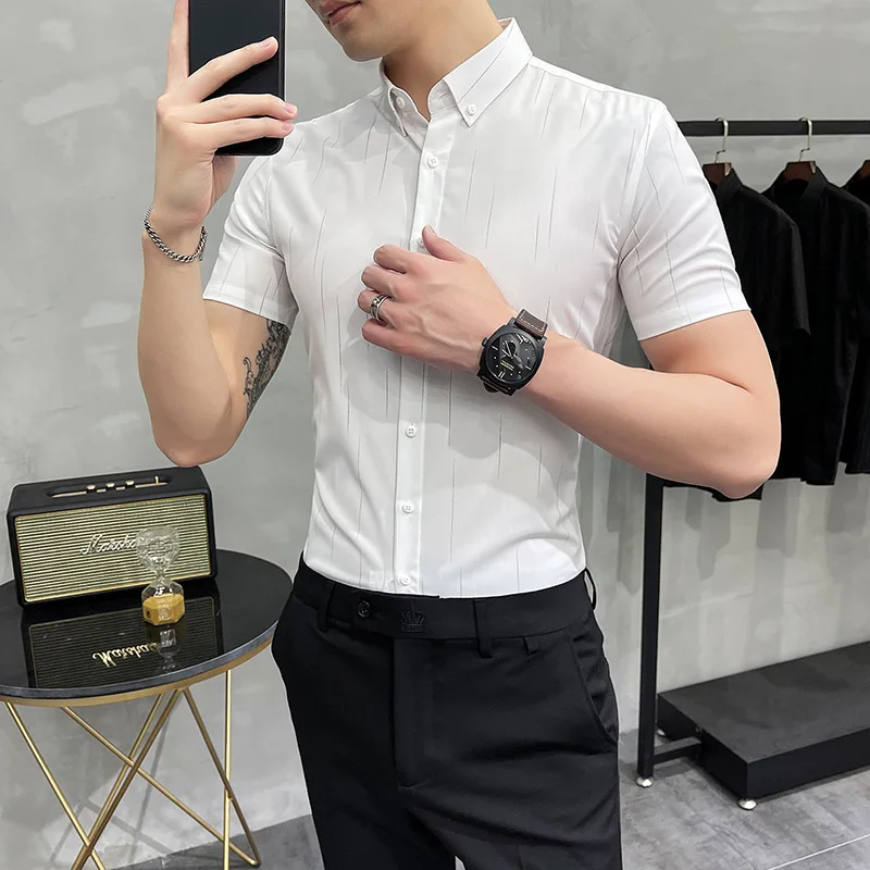 High Quality Summer Short Sleeve Dotted Stripes Shirts For Men Clothing 2022 Simple Slim Fit Casual Business Formal Wear Dress
High Quality Summer Short Sleeve Dotted Stripes Shirts For Men Clothing 2022 Simple Slim Fit Casual Business Formal Wear Dress