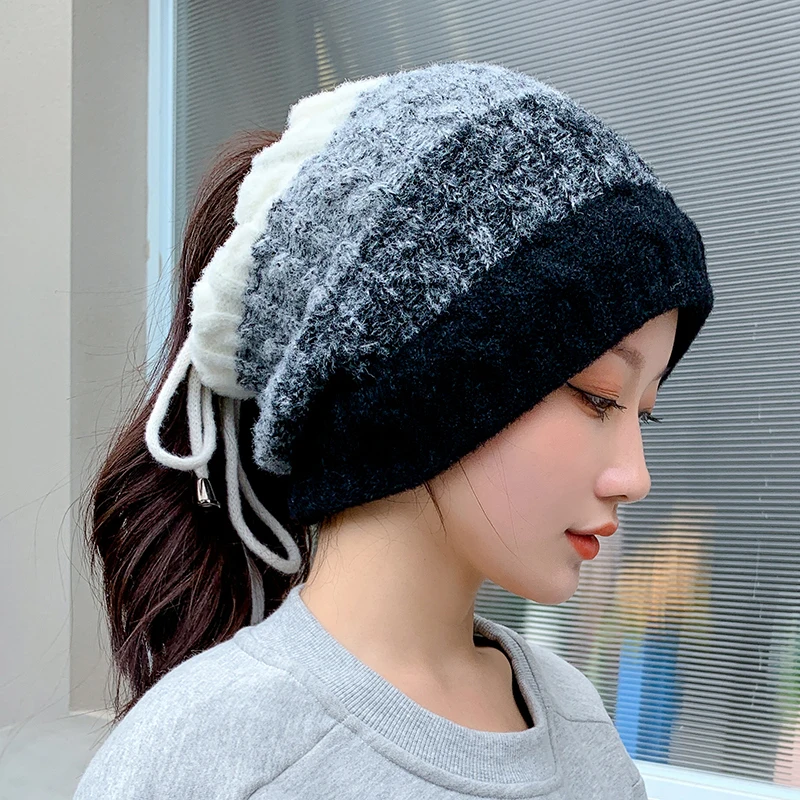 

Новинка 2021, женские эластичные вязаные шапочки, облегающие шапки, шарф-снуд со сращением, теплая облегающая шапка для женщин, осенне-зимняя ...
