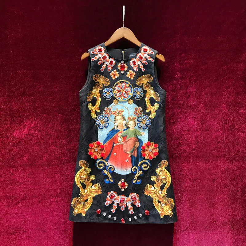 Retro Palace Print Was Thin Vest Skirt Heavy Industry Diamond High-end Temperament Sleeveless Black Dress Summer
Retro Palace Print Was Thin Vest Skirt Heavy Industry Diamond High-end Temperament Sleeveless Black Dress Summer