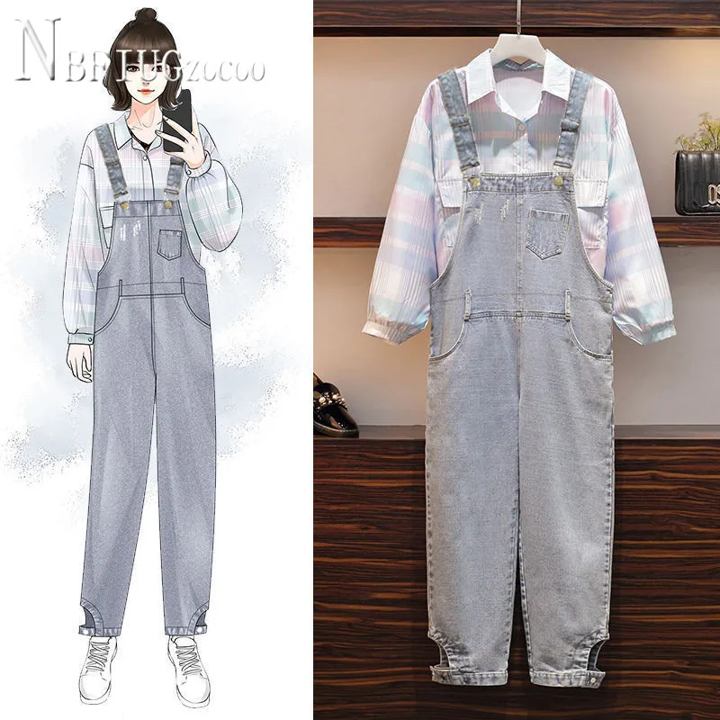 2020 Spring Plus Size Women Sets Candy Color Blouse And Denim Suspender Pants Female Sets
2020 Spring Plus Size Women Sets Candy Color Blouse And Denim Suspender Pants Female Sets
