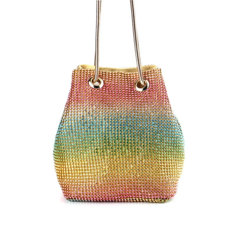 Fashion Small Bucket Bags Blingbling Diamonds Panelled Color Shoulder Bag Metallic Chain Cute Evening Bag
Fashion Small Bucket Bags Blingbling Diamonds Panelled Color Shoulder Bag Metallic Chain Cute Evening Bag